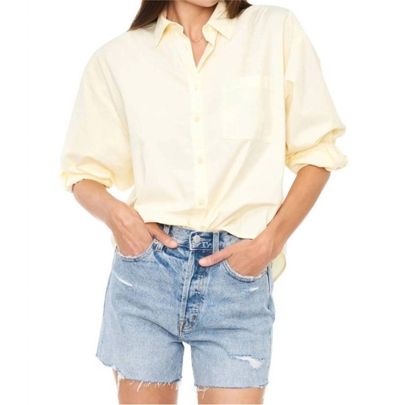 Anthropologie Pistola Sloane Oversized Button Down Boxy Poplin Shirt Yellow XS - Picture 2 of 10